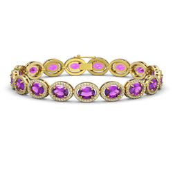 19.82 CTW Amethyst & Diamond Halo Bracelet 10K Yellow Gold - REF-249M5H - 40642