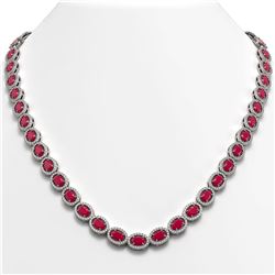 34.11 CTW Ruby & Diamond Halo Necklace 10K White Gold - REF-562N9Y - 40403