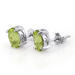 2.0 CTW Peridot Solitaire Stud Earrings 18K White Gold - REF-20M4H - 10281