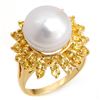 Image 1 : 1.50 CTW Yellow Sapphire & Pearl Ring 10K Yellow Gold - REF-47A6X - 10370