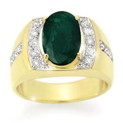 4.58 CTW Emerald & Diamond Men's Ring 10K Yellow Gold - REF-73X8T - 14486