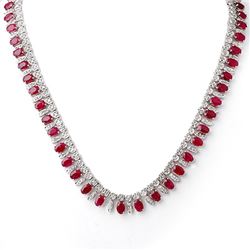 26 CTW Ruby & Diamond Necklace 14K White Gold - REF-709A3X - 11715