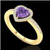 Image 2 : 1 CTW Amethyst & Micro Pave Ring Heart Halo 14K Yellow Gold - REF-33H6A - 21401