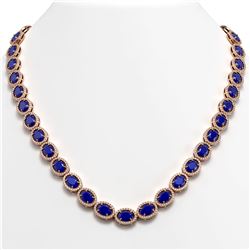 52.15 CTW Sapphire & Diamond Halo Necklace 10K Rose Gold - REF-655M3H - 40560