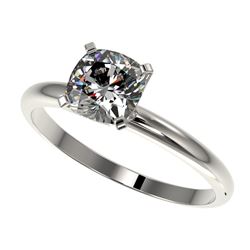 1 CTW Certified VS/SI Quality Cushion Cut Diamond Solitaire Ring 10K White Gold - REF-297H2A - 32900