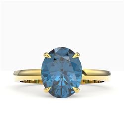 3.50 CTW London Blue Topaz Designer Solitaire Ring 18K Yellow Gold - REF-36Y2K - 22070