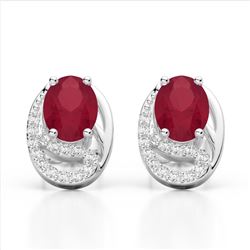 2.50 Ruby & Micro Pave VS/SI Diamond Stud Earrings 10K White Gold - REF-25A6X - 22336