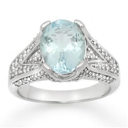 3.95 CTW Aquamarine & Diamond Ring 14K White Gold - REF-100K5W - 14507