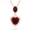 Image 1 : 4 CTW Garnet & VS/SI Diamond Designer Heart Necklace 10K Rose Gold - REF-26Y2K - 22524