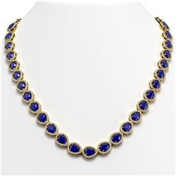 45.93 CTW Sapphire & Diamond Halo Necklace 10K Yellow Gold - REF-674A2X - 41050