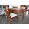 Image 2 : 2 DRAWER MAHOGANY INLAID DESK WITH DROP LEAF AND CHAIR