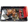 Image 1 : TRAY WITH COLLECTIBLE ANTIQUE MINIATURE CAMERA PORTAABLE SHAVER ETC