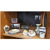 Image 1 : SHELF LOT OF COLLECTIBLE POTTERY AND SHADOW BOXES PARAGON TAPESTRY CREAM AND SUGAR ETC