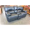 Image 1 : BLACK LEATHER RECLINING AND ROCKING LOVESEAT WITH CENTER CONSOLE