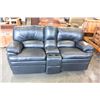 Image 2 : BLACK LEATHER RECLINING AND ROCKING LOVESEAT WITH CENTER CONSOLE