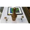 Image 2 : METAL ORNATE DECANTER, 2 SILVER PLATES, GLASSES, AND VINEYARD PRINT
