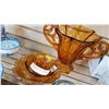 Image 2 : VINTAGE HANDLED AMBER VASE AND BOWLS AND BLUE SILVER OVERLAY BOWL