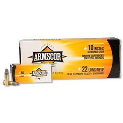 500 Rounds  Armscor .22 LR Standard Velocity Solid Point, 40 Grain, 1135 fps, ARM50012