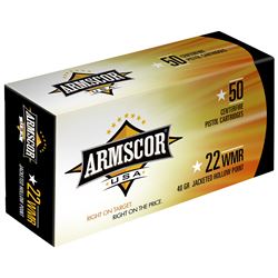 100 Rounds 22MAG, Armscor, 22WMR, 40 Grain, Jacketed Hollow Point, ARMFAC22M1N