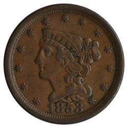 1853 Braided Hair Half Cent Coin