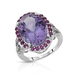 14KT White Gold 9.15ct Amethyst, Ruby and Diamond Ring