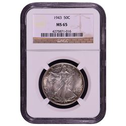 1943 Walking Liberty Half Dollar Coin NGC MS65