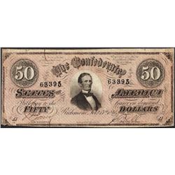 1864 $50 Confederate States of America Note