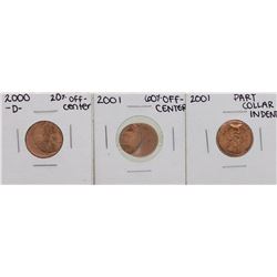 Lot of 2000-D & 2001 Off-Center, & 2001 Collar Indent Lincoln Wheat Cent ERROR C