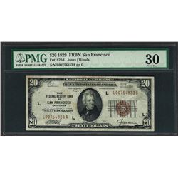 1929 $20 Federal Bank of San Francisco Note Fr.1870-L PMG Very Fine 30