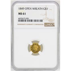 1849 Open Wreath $1 Liberty Head Gold Dollar Coin NGC MS61