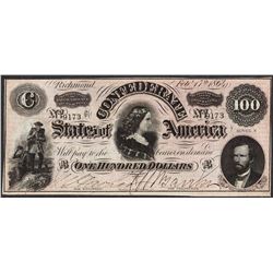 1864 $100 Confederate States of America Note