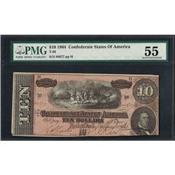 1864 $10 Confederate States of America Note T-68 PMG About Uncirculated 55