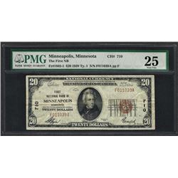 1929 $20 National Currency Note Minneapolis, Minnesota CH# 710 PMG Very Fine 25