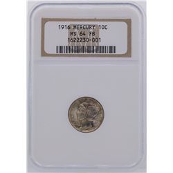 1916 Mercury Dime Coin NGC MS64FB