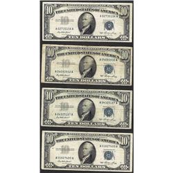 Lot of (4) 1953 $10 Silver Certificate Notes