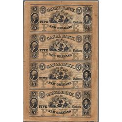 Uncut Sheet of 1800's $5 Canal Bank Obsolete Notes