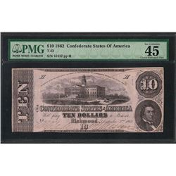 1862 $10 Confederate States of America Note T-52 PMG Extremely Fine 45