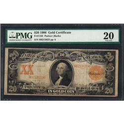 1906 $20 Gold Certificate Note Fr.1185 PMG Very Fine 20