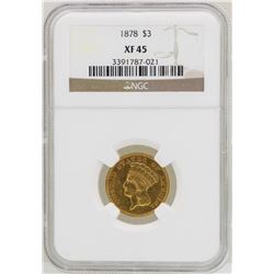 1878 $3 Indian Princess Head Gold Coin NGC XF45