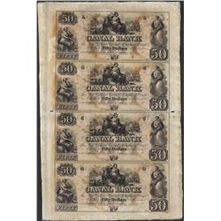 Uncut Sheet of 1800's $50 Canal Bank Obsolete Notes