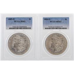 Lot of 1884-O & 1885-O $1 Morgan Silver Dollar Coins PCGS MS63