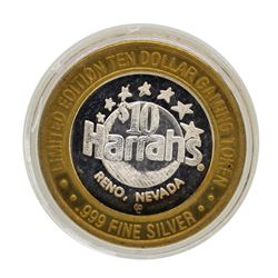 .999 Silver Harrahs Reno, Nevada $10 Casino Limited Edition Gaming Token