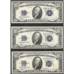 Lot of (3) 1934C $10 Silver Certificate Notes