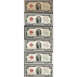 Lot of (6) 1928 $2 Legal Tender Notes