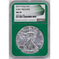 2017 $1 American Silver Eagle Coin NGC MS70 Early Releases Green Core