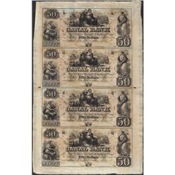 Uncut Sheet of 1800's $50 Canal Bank Obsolete Notes