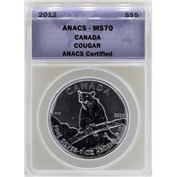 2012 $5 Canada Cougar Silver Coin ANACS MS70