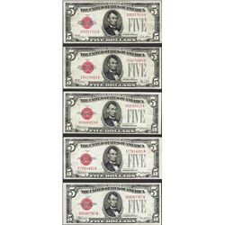 Lot of (5) 1928/A/B/C/D $5 Legal Tender Notes