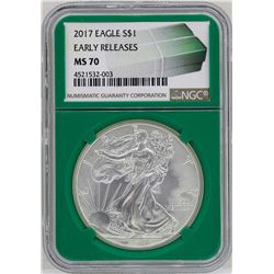2017 $1 American Silver Eagle Coin NGC MS70 Early Releases Green Core