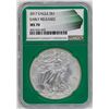 Image 1 : 2017 $1 American Silver Eagle Coin NGC MS70 Early Releases Green Core